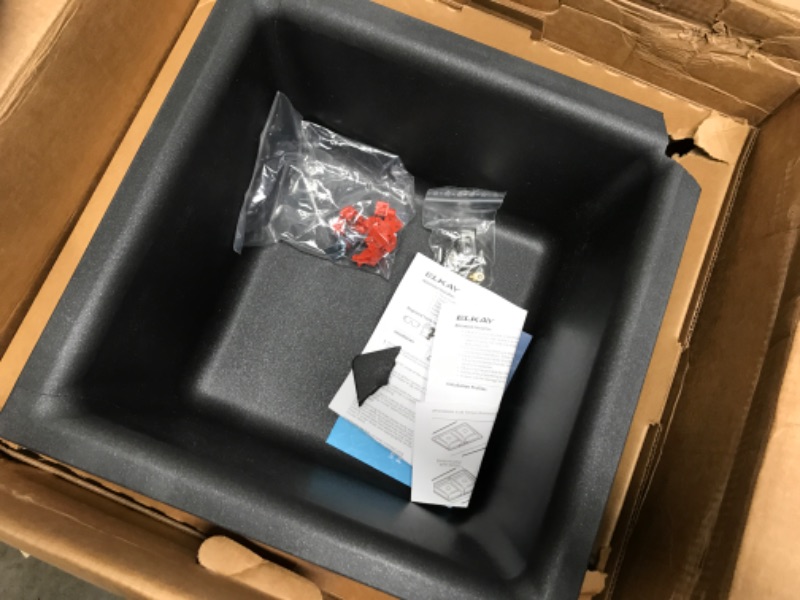 Photo 1 of *Major Damage-See Photos* Elkay Quartz Classic ELG1616BK0C 15-3/4" x 15-3/4" x 7-11/16", Single Bowl Dual Mount Bar Sink Kit, Black Sink + Grid + Drain Black