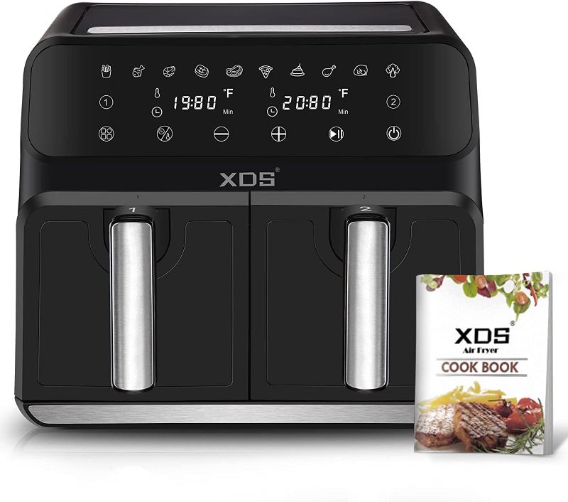 Photo 4 of *** POWERS ON *** XDS 10-in-1 Dual Basket Air Fryer, 8-qt Oilless Cooker for Roasting, Baking, Dehydrate, Reheating and more, 2 Independent Baskets, Digital Touchscreen, Dishwasher-Safe Basket
