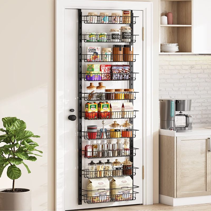 Photo 2 of 1Easylife Over the Door Pantry Organizer, 10-Tier Adjustable Baskets Pantry Organization, Metal Door Shelf with Detachable Frame, Space Saving Hanging Spice Rack for Kitchen Pantry Bathroom Door
