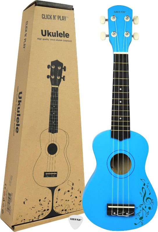 Photo 1 of Click N' Play Wooden Soprano Ukulele Kids Guitar w/o Bag/Case, Blue | Guitar Toy, Kid Guitar, Simple Beginner Guitar String | Children's Concert/Gig, Beginners, Kid, Child, Toddler, Girls&Boys
