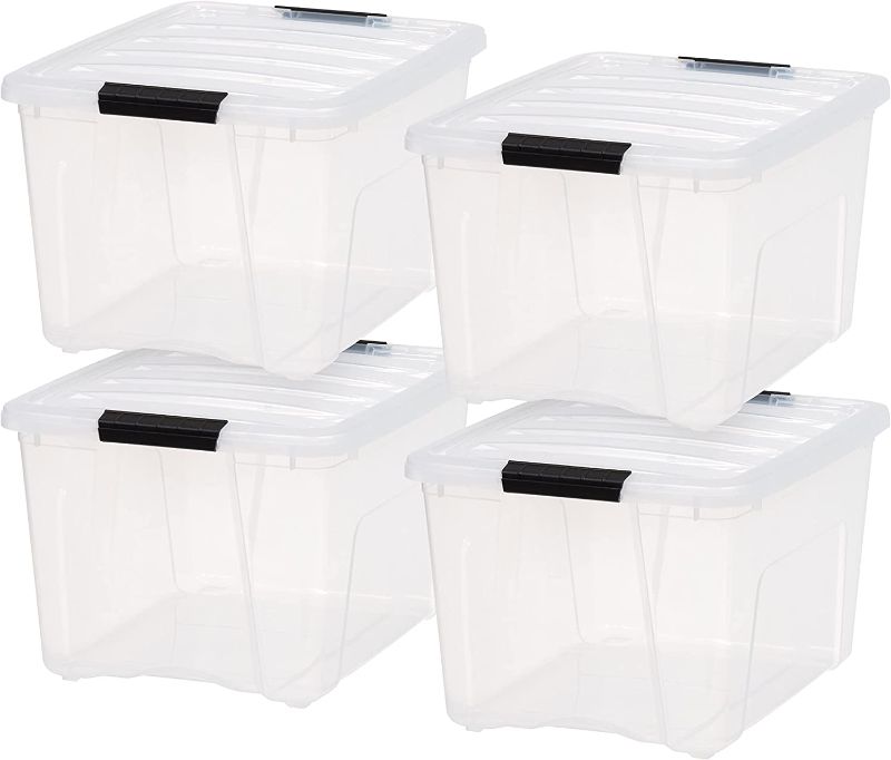 Photo 1 of ***MAJOR DAMAGE****  IRIS USA 40 Qt. Plastic Storage Bin Container with Durable Lid and Secure Latching Buckles, 4-Pack, Sturdy Stackable Nestable Organizer Tote with Pull...
