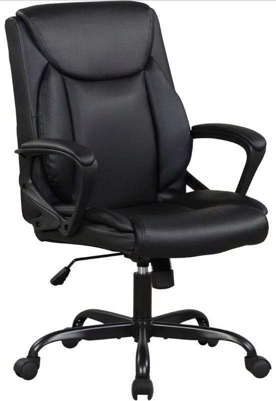 Photo 1 of Home Office Chair Ergonomic Desk Chair PU Leather Task Chair Executive Rolling Swivel Mid Back Computer Chair with Lumbar Support Armrest Adjustable Chair for Men Black