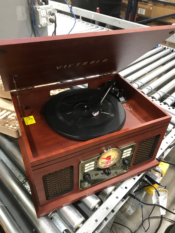 Photo 2 of Victrola Nostalgic 6-in-1 Bluetooth Record Player & Multimedia Center with Built-in Speakers - 3-Speed Turntable, CD & Cassette Player, FM Radio | Wireless Music Streaming | Mahogany Mahogany Entertainment Center