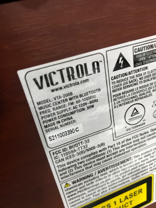 Photo 5 of Victrola Nostalgic 6-in-1 Bluetooth Record Player & Multimedia Center with Built-in Speakers - 3-Speed Turntable, CD & Cassette Player, FM Radio | Wireless Music Streaming | Mahogany Mahogany Entertainment Center