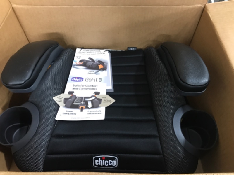 Photo 2 of Chicco GoFit Backless Booster Car Seat, Travel Booster Seat for Car, Portable Car Booster Seat for children 40-110 lbs. | Shark/Black/Grey Shark GoFit