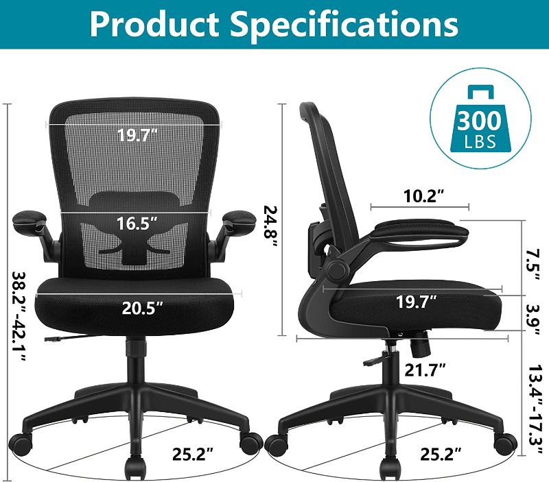 Photo 1 of Office Chair, FelixKing Ergonomic Desk Chair Breathable Mesh Chair with Adjustable High Back Lumbar Support Flip-up Armrests, Executive Rolling Swivel Comfy Task Computer Chair for Home Office (Black)
