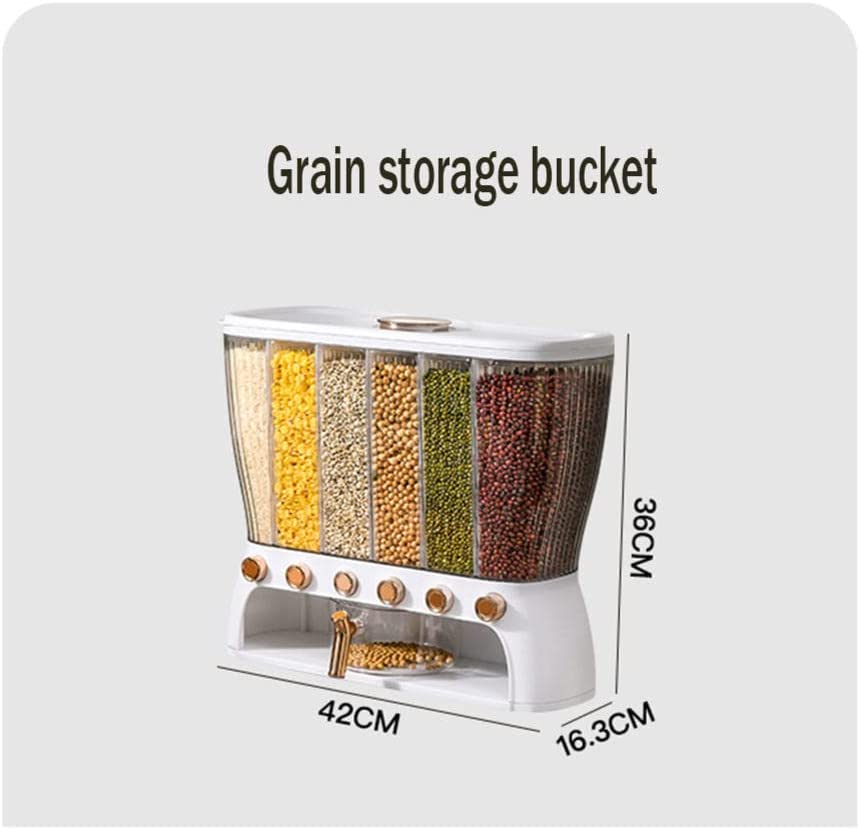 Photo 1 of 22 lb 6 Compartment Removable Shelf Rice Dispenser, Rice Container with Lid and Measuring Cup, Large Hermetic Storage Container for Whole Wheat Rice, Dry Grain, Flour, Grain Storage
