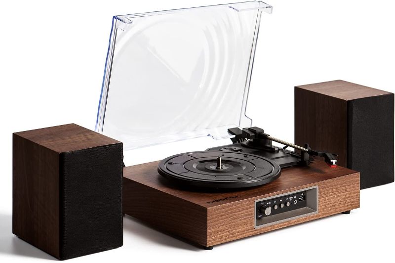 Photo 1 of Shooron Vinyl Record Player with Powerful External Bookshelf Speakers, 3-Speed Belt-Driven Turntable with Magnetic Cartridge Support Headphone/USB Mode
