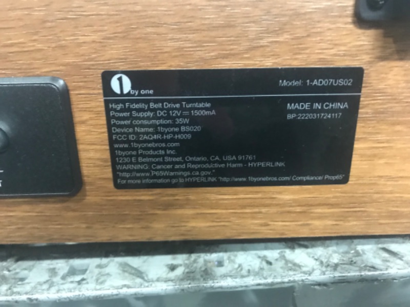 Photo 1 of 1 by ONE High Fidelity Belt Drive Turntable with Built-in Speakers, Vinyl Record Player with Magnetic Cartridge, Bluetooth Playback and Aux-in Functionality, Auto Off