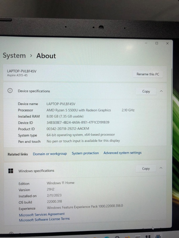 Photo 7 of Acer Aspire 5 A515-45-R74Z Slim Laptop | 15.6" Full HD IPS | AMD Ryzen 5 5500U Hexa-Core Mobile Processor | AMD Radeon Graphics | 8GB DDR4