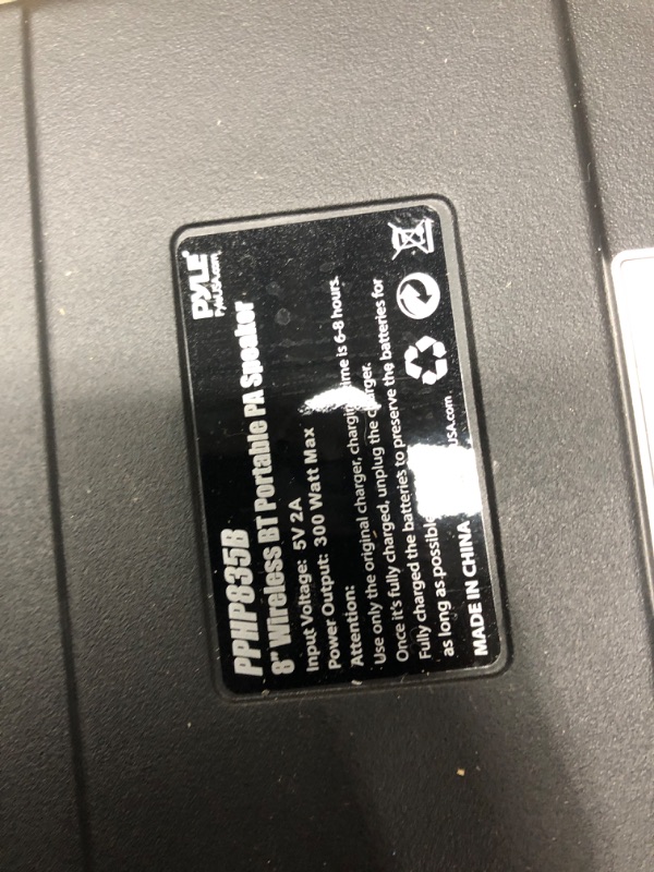 Photo 4 of ***MISSING POWER CORD*** Portable Bluetooth PA Speaker System - 300W Rechargeable Outdoor Bluetooth Speaker Portable PA System w/ 8” Subwoofer 1” Tweeter, Microphone In, Party Lights, MP3/USB, Radio, Remote - Pyle PPHP835B