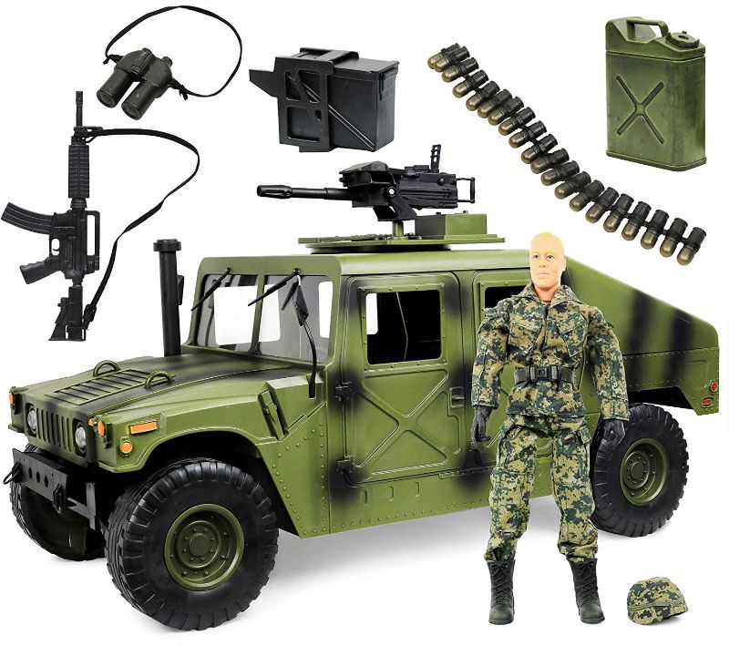 Photo 2 of Click N Play Military Jumbo 12 Inch Long Humvee Vehicle Action Figure Play Set with Accessories.
