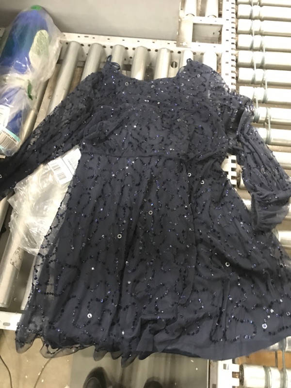 Photo 2 of Adrianna Papell Women's Beaded Short Dress with Sleeve 12 Navy