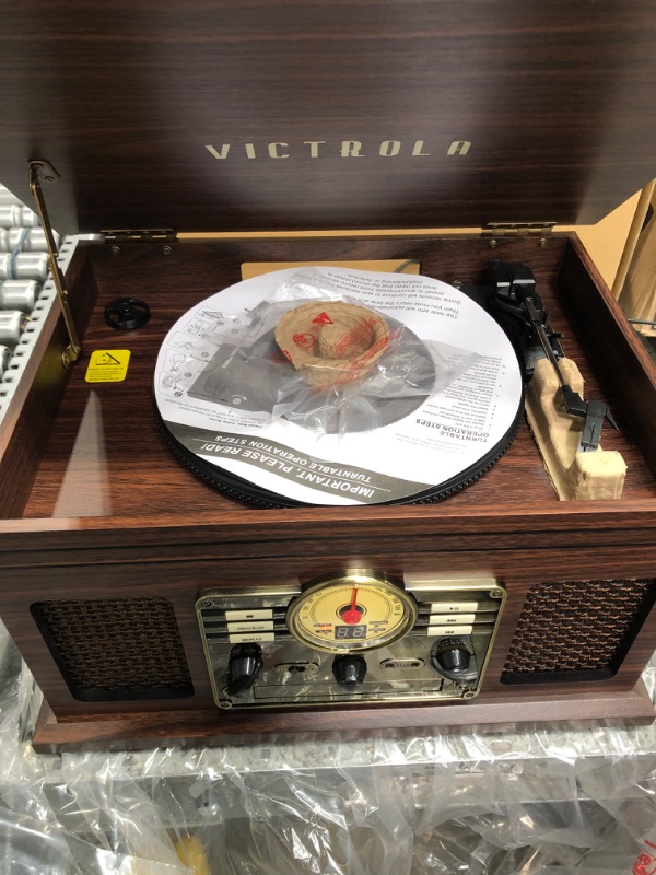 Photo 2 of Victrola Nostalgic 6-in-1 Bluetooth Record Player & Multimedia Center with Built-in Speakers - 3-Speed Turntable, CD & Cassette Player, AM/FM Radio | Wireless Music Streaming | Espresso Espresso Entertainment Center