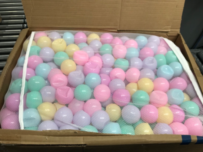 Photo 2 of Amazon Basics BPA Free Crush-Proof Plastic Ball Pit Balls with Storage Bag, Toddlers Kids 12+ Months, 6 Pastel Colors - Pack of 1000 6 Pastel Colors 1,000 Balls