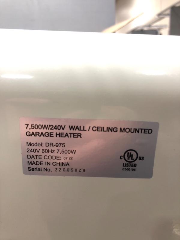 Photo 5 of *
UNABLE TO TEST*7500-Watt 240-Volt Hardwired Shop Garage Electric Heater Wall/Ceiling Mounted with Remote Controlled Thermostat