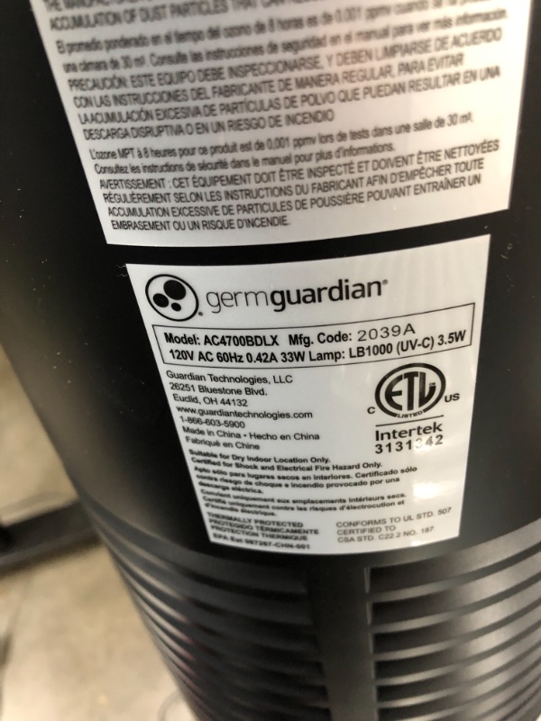 Photo 2 of Germ Guardian True HEPA Filter Air Purifier for Home, Office, Bedrooms, Filters Allergies, Pollen, Smoke, Dust, Pet Dander, UV-C Sanitizer Eliminates Germs, Mold, Odors, Quiet 4-in-1 AC4700BDLX
