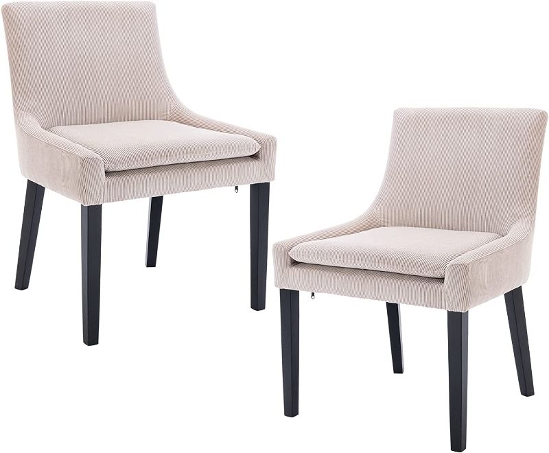 Photo 1 of COLAMY Modern Dining Chairs Set of 2, Upholstered Corduroy Accent Side Leisure Chairs with Mid Back and Wood Legs for Living Room/Dining Room/Bedroom/Guest...
