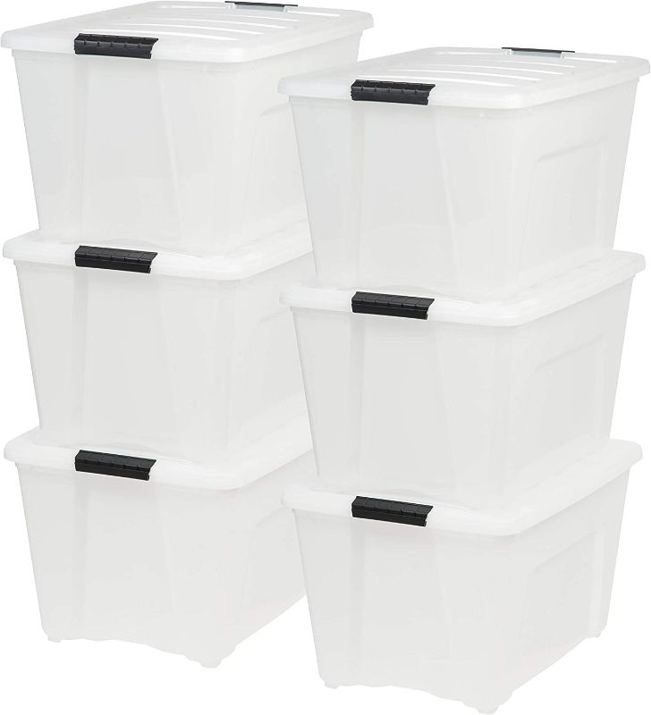 Photo 1 of IRIS USA 53 Qt. Plastic Storage Bin Tote Organizing Container with Durable Lid and Secure Latching Buckles, 6 Pack, Stackable and Nestable, Pearl with Black...
