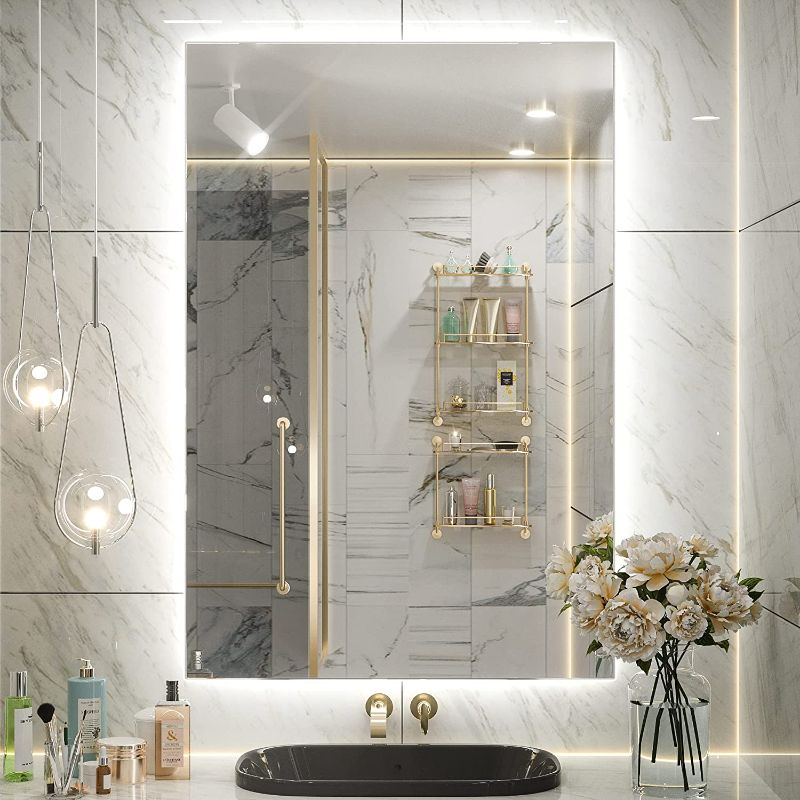 Photo 1 of Keonjinn LED Bathroom Mirror, 24 x 36 Inch LED Mirror Lighted Bathroom Mirror, Anti Fog Acrylic Backlit Vanity Mirror with Lights, IP54 Waterproof CRI90+ Dimmable Makeup Mirror(Horizontal/Vertical)
