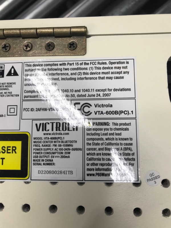 Photo 8 of ***TESTED WORKING SEE NOTES*** Victrola 8-in-1 Bluetooth Record Player & Multimedia Center, Built-in Stereo Speakers - Turntable, Wireless Music Streaming, Real Wood | White White Entertainment Center