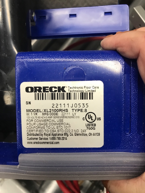 Photo 3 of ***TESTED WORKING*** Oreck Commercial XL2100RHS XL Commercial 12-1/2 in. x 9-1/4 in. x 47-3/4 in. Upright Vacuum - Gray/Blue