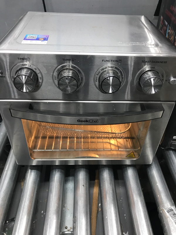 Photo 2 of ***TESTED POWERS ON*** Geek Chef Air Fryer, 6 Slice 24.5QT Air Fryer Toaster Oven Combo, Air Fryer Oven, , Roast, Bake, Broil, Reheat, Fry Oil-Free, Extra Large Convection Countertop Oven, Accessories Included, Stainless Steel, ETL Listed, 1700W A-6 Slice