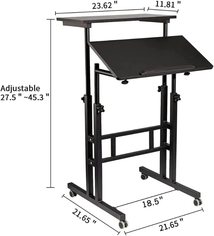 Photo 1 of SIDUCAL Mobile Stand Up Desk, Adjustable Laptop Desk with Wheels Home Office Workstation, Rolling Desk Laptop Cart for Standing or Sitting, Black Standard Black