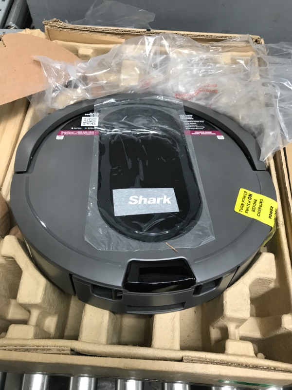 Photo 5 of Shark AV911S EZ Robot Vacuum with Self-Empty Base, Bagless, Row-by-Row Cleaning, Perfect for Pet Hair, Compatible with Alexa, Wi-Fi, Gray Multi-Surface Brushroll Gray 30 Day Self-Empty Base Capacity