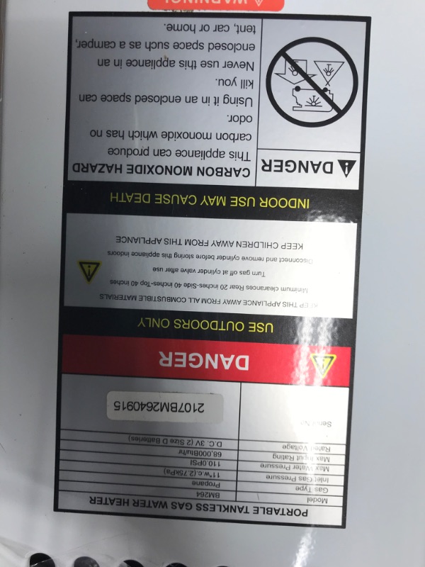 Photo 4 of Flame King Tankless Outdoor Portable Propane Gas 10L 2.64GPM Water Heater 68,000 BTU for Hot Water Shower, RV, Camping, Farm, Cabins