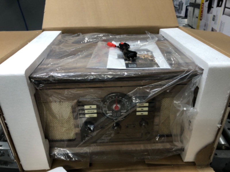 Photo 1 of Victrola 6-in-1 Nostalgic Bluetooth Record Player with 3-Speed Turntable with CD and Cassette Beige
