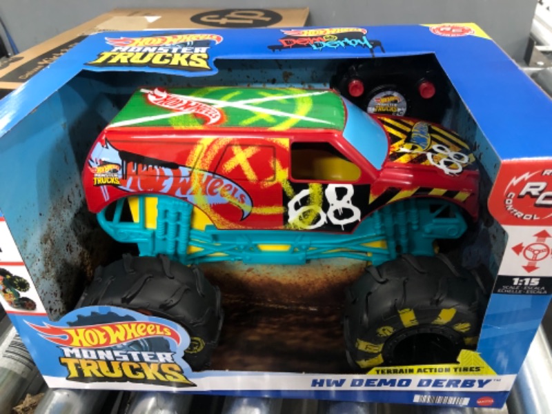 Photo 2 of ?Hot Wheels RC Monster Trucks 1:15 Scale HW Demo Derby, 1 Remote-Control Toy Truck with Terrain Action Tires, Toy for Kids 4 Years Old & Older HW DEMO DERBY RC