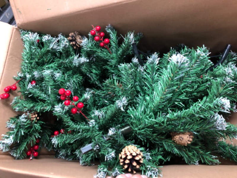 Photo 2 of 6ft Pre-Decorated Premium Artificial Christmas Tree for Home, Office, Party Decoration, Unlit Artificial Holiday Xmas Tree with 600 Branch Tips, Easy Assembly, Red Berries, and Pinecones 6 ft