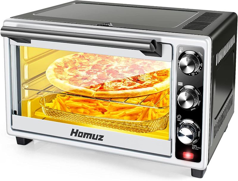 Photo 4 of *** POWERS ON *** Air Fryer Oven, Homuz 7 In 1 Air Fryer Oilless Countertop Toaster Oven, 1500W 23QT Large Capacity Airfryer Toaster Oven with Timer and 4 Accessories, Fits for 9" Pizza, Stainless Steel, ETL Certified
