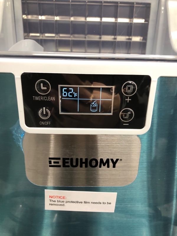 Photo 5 of *** POWERS ON *** Euhomy Ice Maker Machine Countertop, 2 Ways to Add Water,45Lbs/Day 24 Pcs Ready in 13 Mins, Self-Cleaning Portable Compact Ice Cube Maker with Ice Scoop & Basket, Perfect for Home/Kitchen/Office/Bar 9.92 x 14.17 x 14.61 inches Silver 1