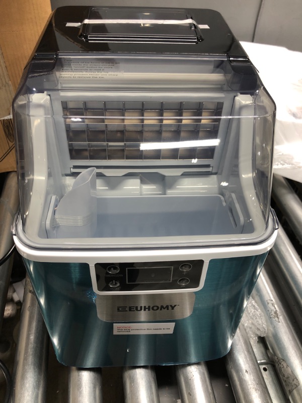 Photo 2 of *** POWERS ON *** Euhomy Ice Maker Machine Countertop, 2 Ways to Add Water,45Lbs/Day 24 Pcs Ready in 13 Mins, Self-Cleaning Portable Compact Ice Cube Maker with Ice Scoop & Basket, Perfect for Home/Kitchen/Office/Bar 9.92 x 14.17 x 14.61 inches Silver 1