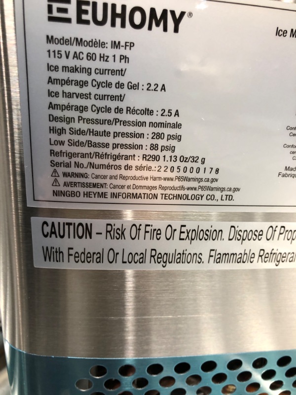 Photo 4 of *** POWERS ON *** Euhomy Ice Maker Machine Countertop, 2 Ways to Add Water,45Lbs/Day 24 Pcs Ready in 13 Mins, Self-Cleaning Portable Compact Ice Cube Maker with Ice Scoop & Basket, Perfect for Home/Kitchen/Office/Bar 9.92 x 14.17 x 14.61 inches Silver 1