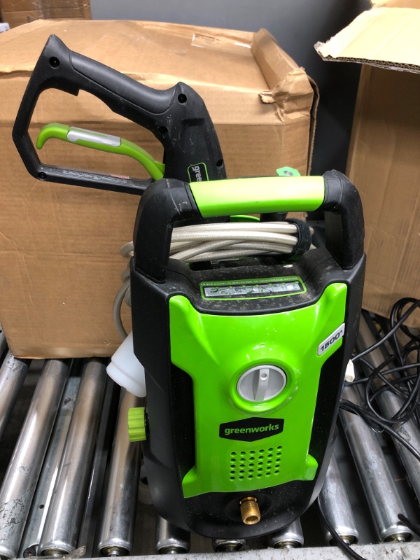 Photo 2 of *** POWERS ON *** Greenworks 1500 PSI 1.2 GPM Pressure Washer (Upright Hand-Carry) PWMA Certified