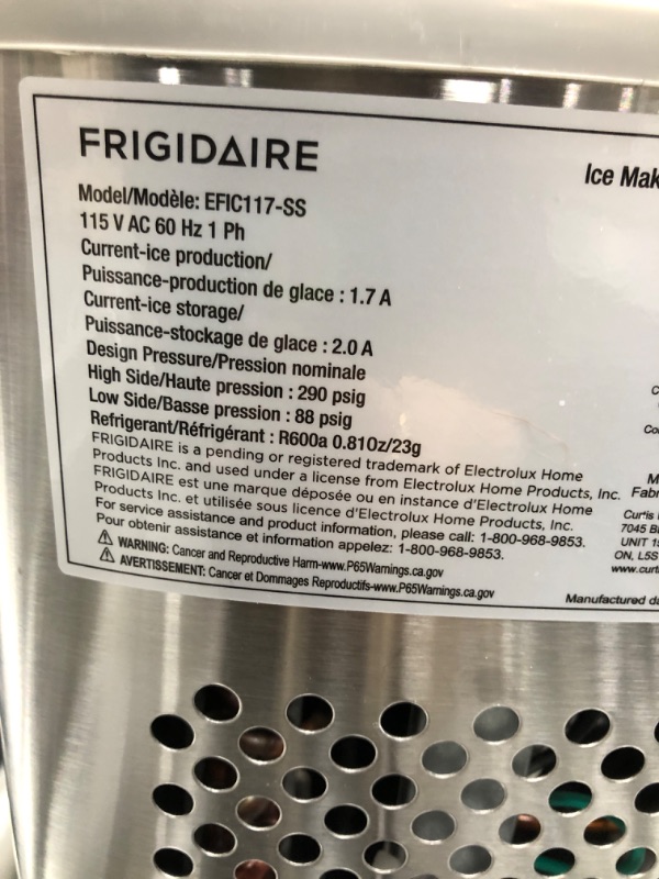 Photo 3 of *** POWERS ON *** Frigidaire EFIC117-SS 26 Pound Ice Maker, 26 lbs per day, Stainless