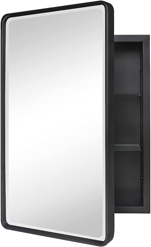 Photo 1 of  Black Metal Framed Recessed Bathroom Medicine Cabinet with Mirror Rounded 16x24"