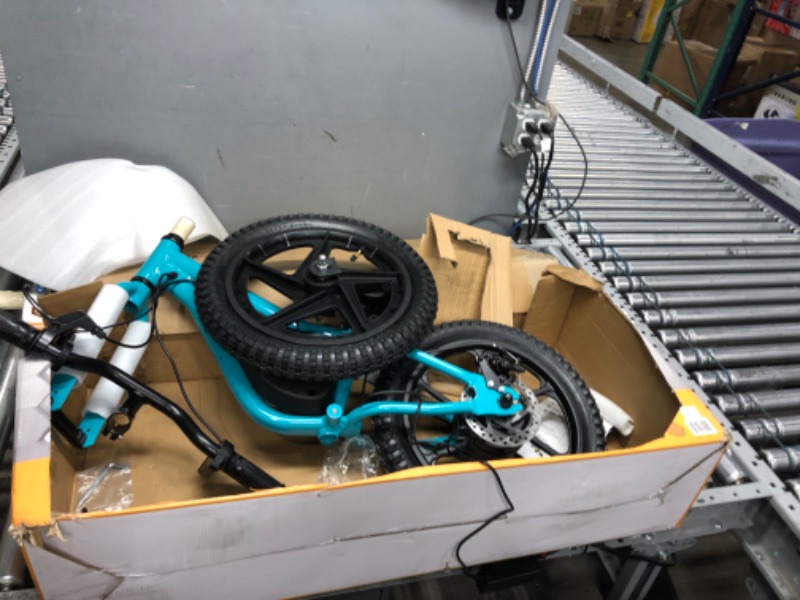 Photo 8 of **BIKE FUNCTIONS ,BATTERY NEEDS TO BE CHARGED**M MASSIMO MOTOR 24V 350w Electric Balance Bike, Dirt Bike for Kids E16 w/Adjustable Seat Height 16" Large Wheel Aluminum Body Frame Up to 6 Hours Long Range Metal Rear Rim Teal