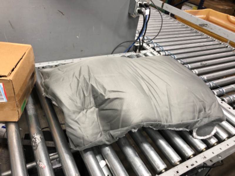 Photo 1 of *FOAM IS DAMAGED*
Furhaven Two-Tone Faux Fur & Suede L Shaped Chaise Egg Crate Orthopedic Foam Dog Bed - Stone Gray, Medium
