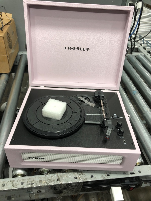 Photo 2 of *DOES NOT TURN ON*
 Crosley CR8017B-AM Voyager Vintage Portable Turntable with Bluetooth in/Out and Built-in Speakers, Amethyst Bluetooth In/Out Amethyst