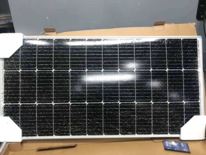 Photo 2 of *GLASS IS SHATERED*
Renogy 100 Watt 12 Volt Monocrystalline Solar Panel, 42.2 X 19.6 X 1.38 in, High Efficiency Module PV Power, Caravan, RV and Any Other Off Grid Applications & Solar Panel Connector Assembly Tool Single Panel Compact Design Solar Panel 