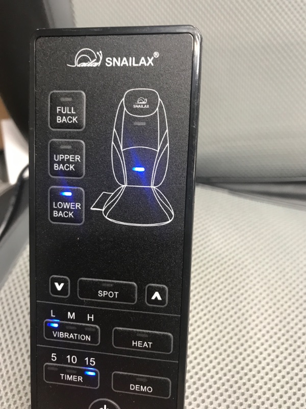 Photo 3 of *** POWERS ON *** Snailax Shiatsu Massage Cushion with Heat Massage Chair Pad Kneading Back Massager for Home Office Seat use Grey and Black