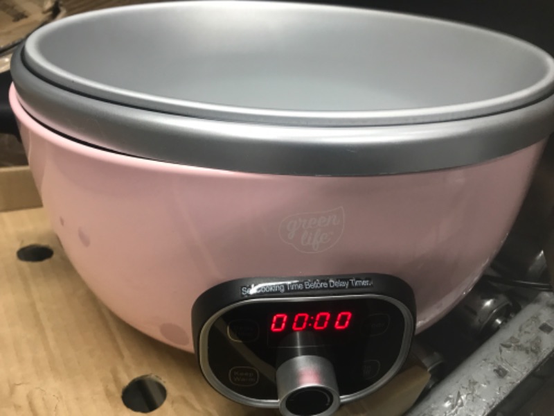 Photo 2 of *** POWERS ON *** GreenLife Cook Duo Healthy Ceramic Nonstick 6QT Slow Cooker, PFAS-Free, Digital Timer, Dishwasher Safe Parts, Soft Pink 6QT Slow Cooker PFAS-Free Soft Pink