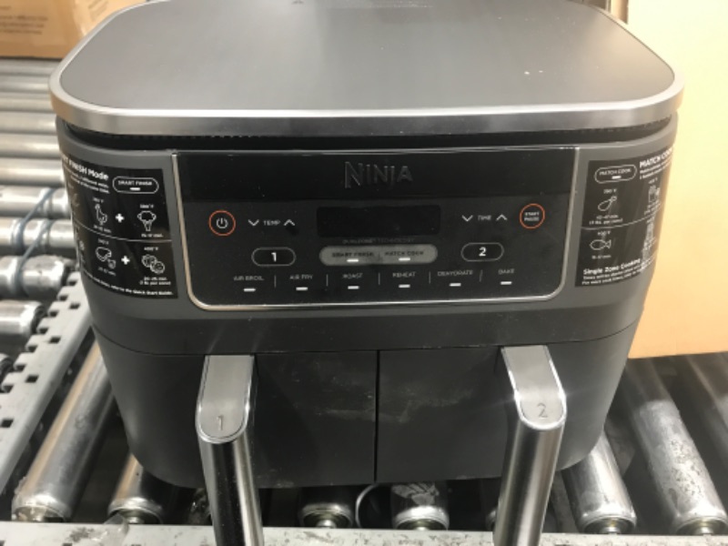 Photo 2 of *** POWERS ON *** Ninja DZ201 Foodi 8 Quart 6-in-1 DualZone 2-Basket Air Fryer with 2 Independent Frying Baskets, Match Cook & Smart Finish to Roast, Broil, Dehydrate & More for Quick, Easy Meals, Grey