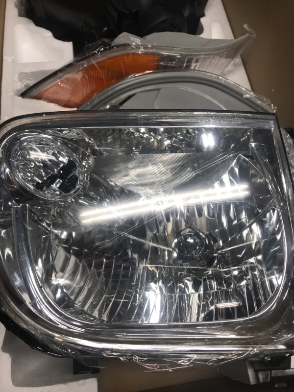 Photo 6 of AS Headlight Assembly Compatible with 2005-2006 Toyota Tundra / 2005-2007 Sequoia Headlamp Chrome Housing Driver and Passenger Side OE Replacement A-Chrome Housing Amber Reflector Clear Lens