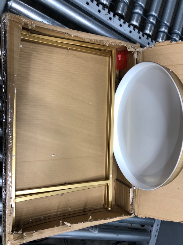 Photo 3 of *GOOD CONDITION *
*MISSING SCREWS*
TeoKJ Folding Accent Table, 25.75 Inch Tall Metal Round End Table Small Bed Side Tables for Bedroom Living Small Spaces White + Gold