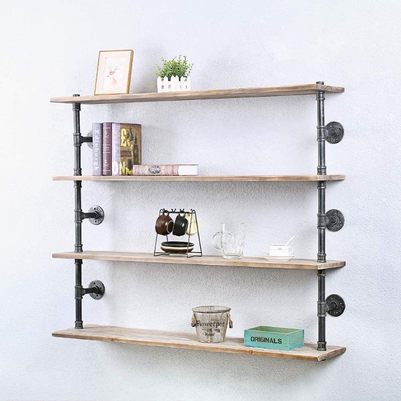 Photo 1 of *GOOD CONDITOIN*

GWH Industrial Pipe Shelf Wall Mounted,Steampunk Real Wood Book Shelves,4 Tier Rustic Metal Floating Shelves,Wall Shelving Unit Bookshelf Hanging Wall Shelves,Farmhouse Kitchen Bar Shelving(48in)
